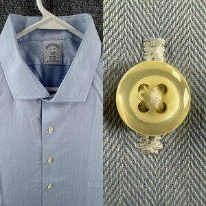 Brooks Brothers Non-Iron Herringbone 18 4/5 All Cotton Regent Blue Shirt Men